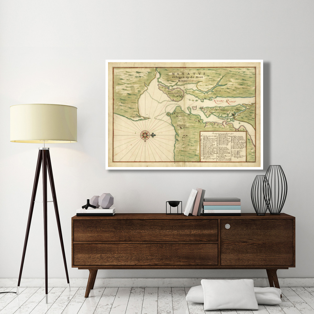 Map of New York City Region - Manatvs gelegen op de Noot Riuier, 1639-Paper Art-62&quotx42"