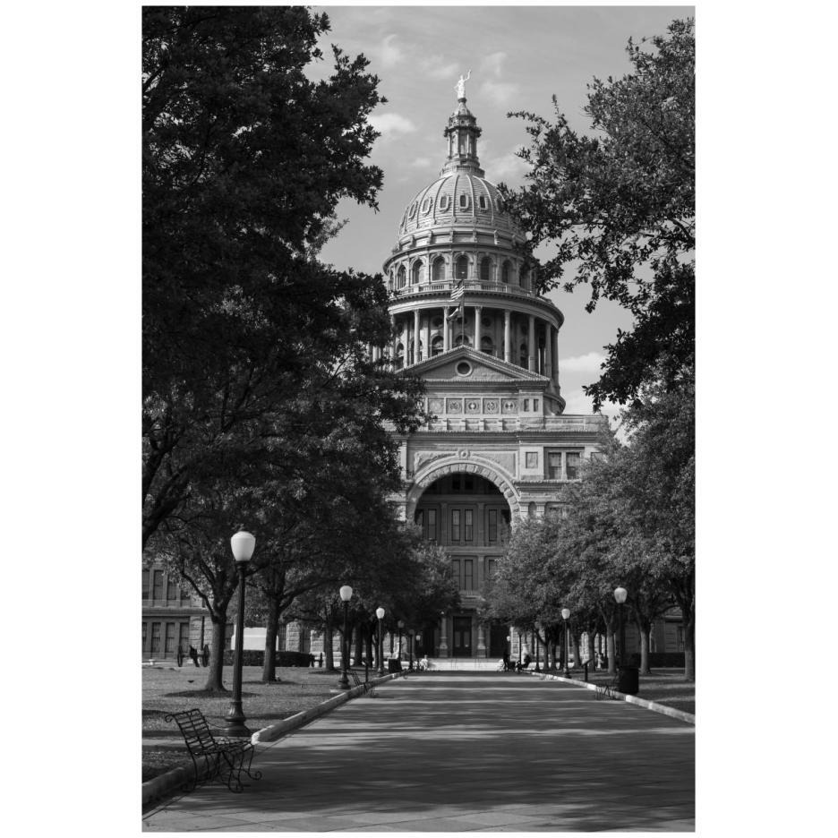 The Texas Capitol, Austin, Texas, 2014 - Black and White-Paper Art-18&quotx26"