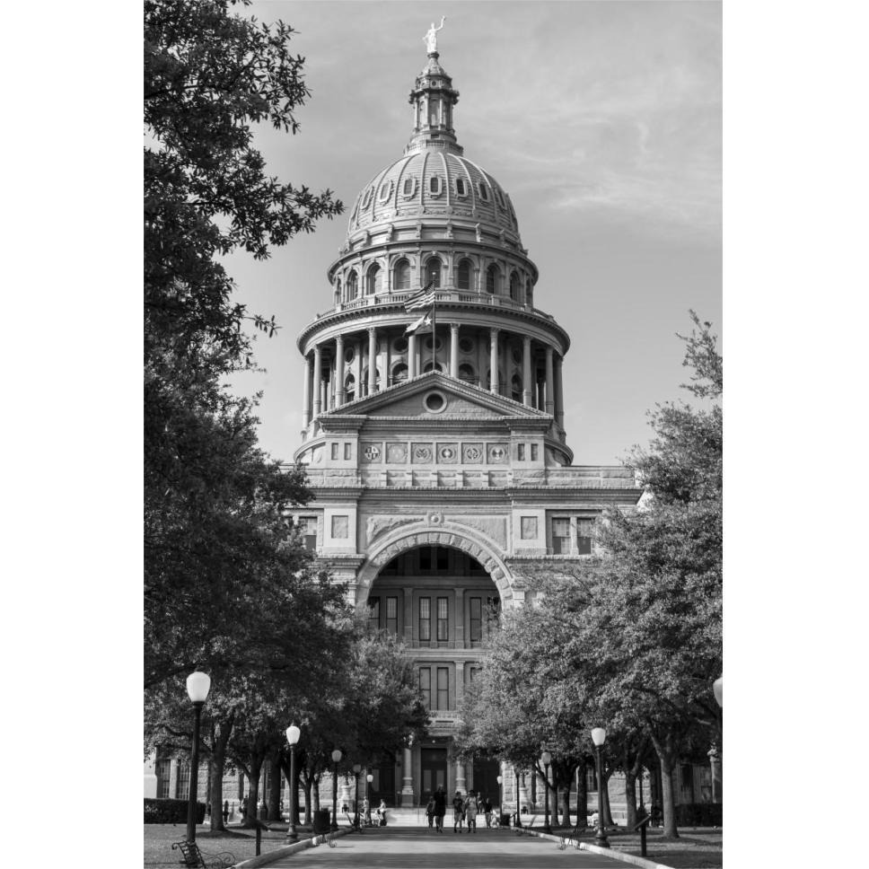 The Texas Capitol, Austin, Texas, 2014 - Black and White-Paper Art-42&quotx62"