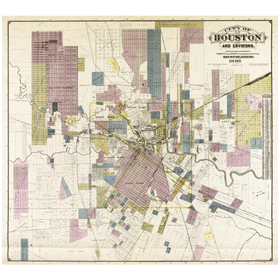 City of Houston and environs, 1895-Paper Art-18&quotx16"