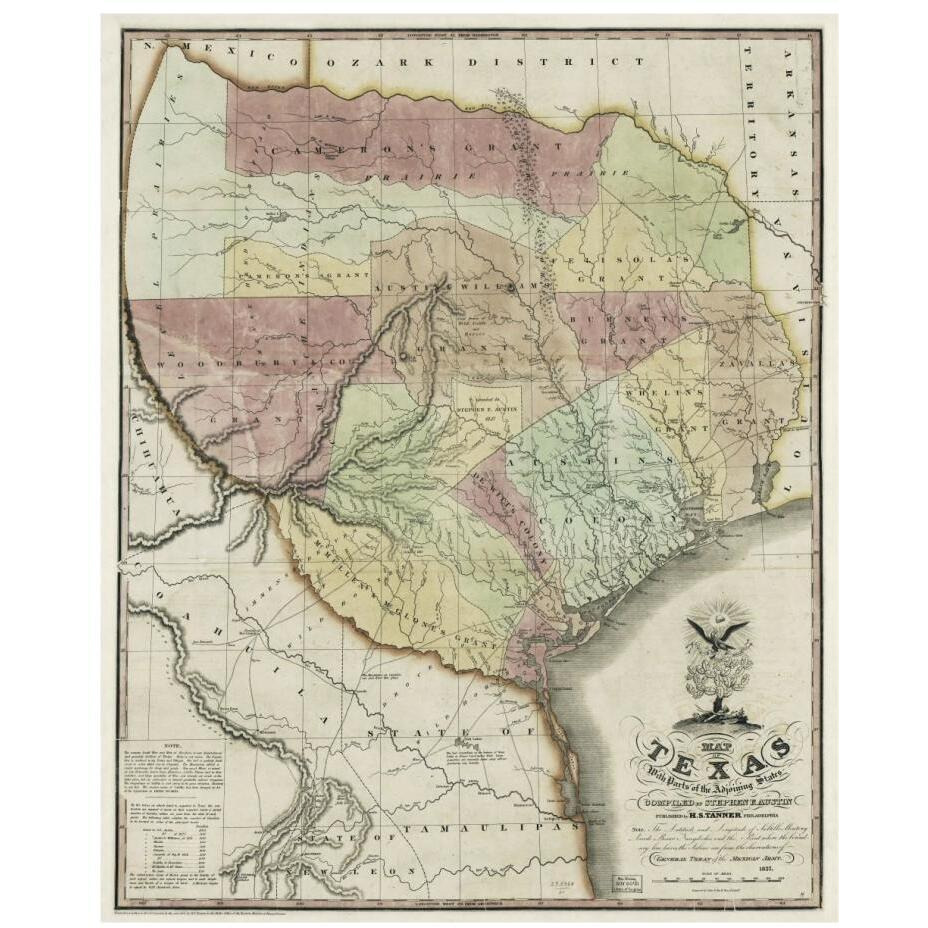 Map of Texas with parts of the adjoining states, 1837-Paper Art-18&quotx22"