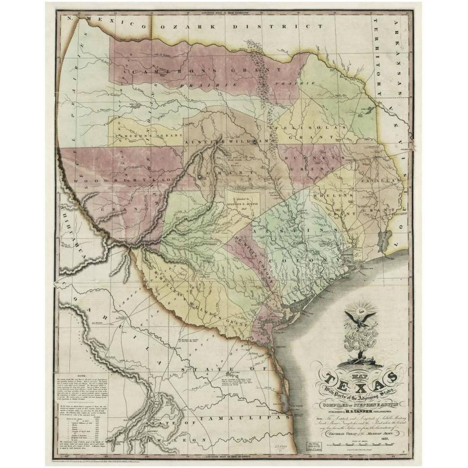 Map of Texas with parts of the adjoining states, 1837-Paper Art-30&quotx37"