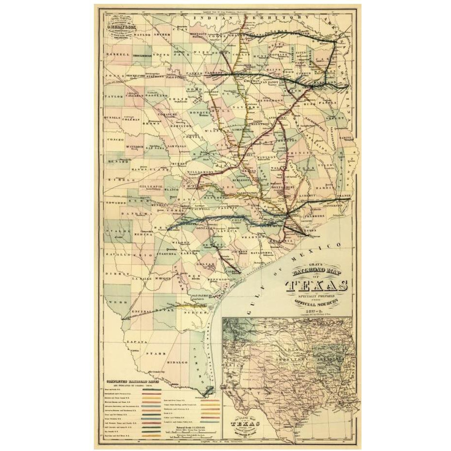 Gray's railroad map of Texas.-Paper Art-15&quotx24"