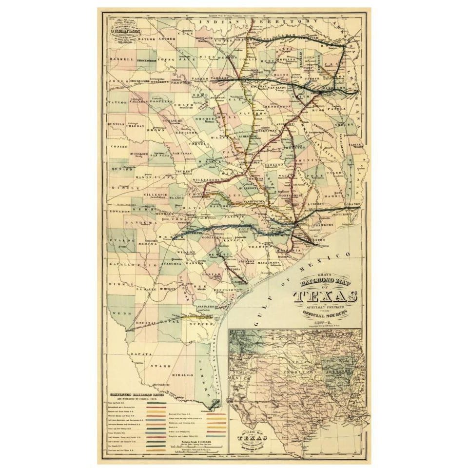 Gray's railroad map of Texas.-Paper Art-20&quotx32"