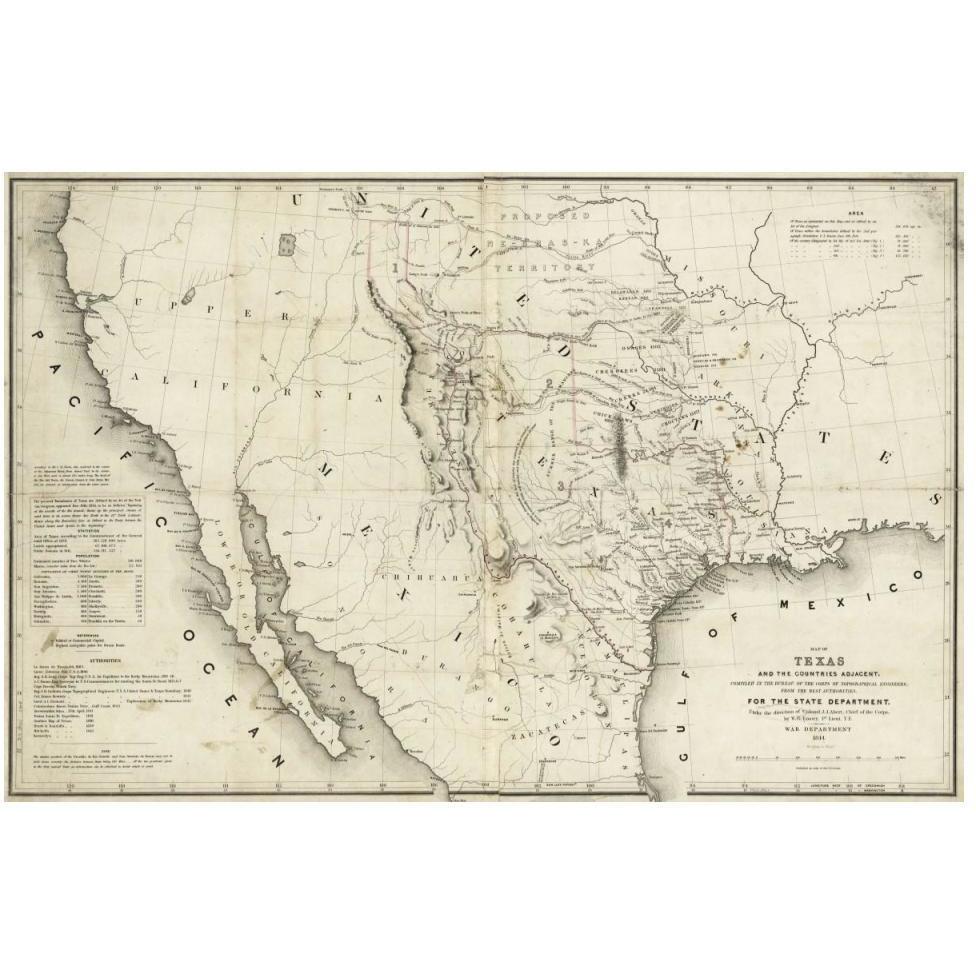 Map of Texas and the countries adjacent, 1844-Paper Art-50&quotx34"
