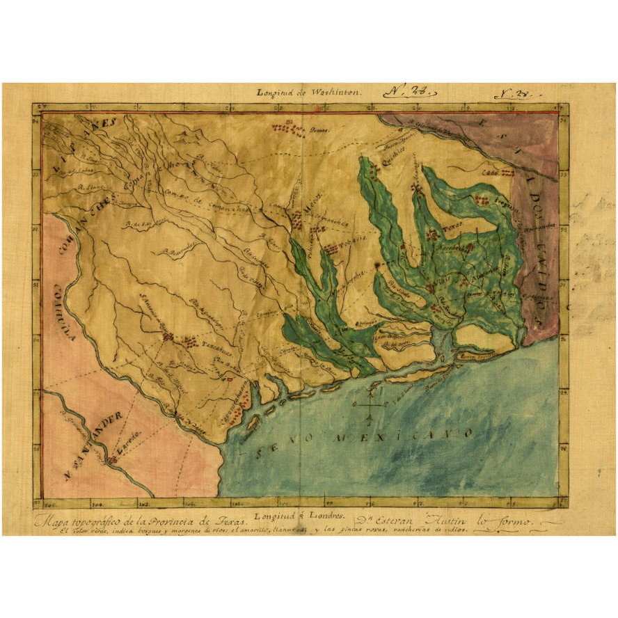 Mapa topografico de la provincia de Texas, ca 1822-Paper Art-32&quotx24"