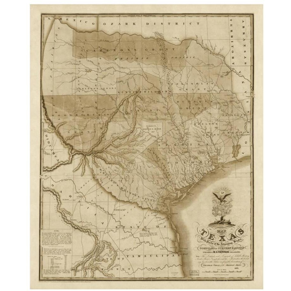 Map of Texas with parts of the adjoining states, 1837 - Decorative Sepia-Paper Art-18&quotx22"