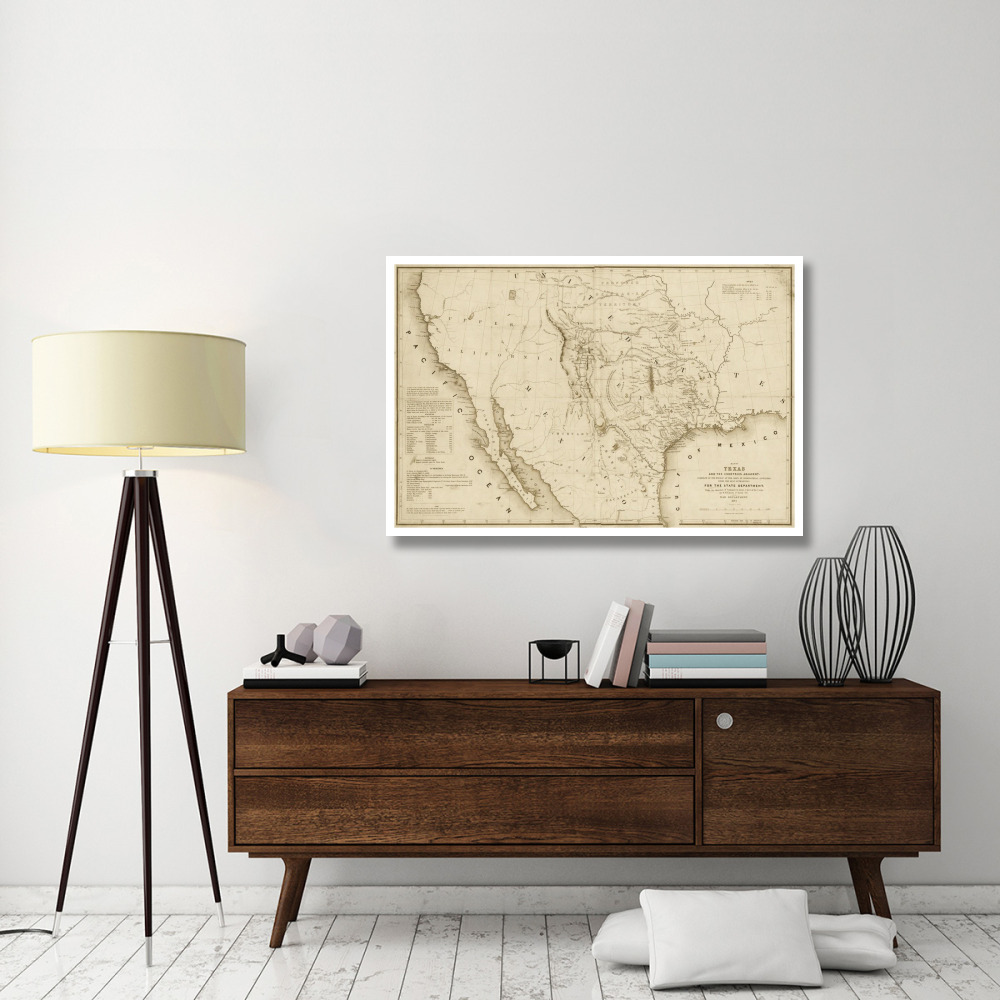 Map of Texas and the countries adjacent, 1844  - Decorative Sepia-Paper Art-50&quotx34"