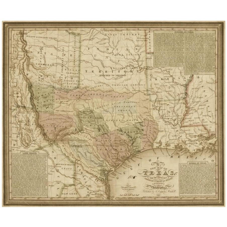 New map of Texas  with the contiguous American & Mexican states, 1835 - Decorative Sepia-Paper Art-18&quotx15"