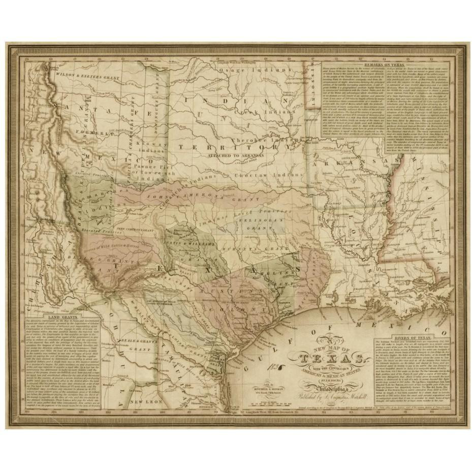New map of Texas  with the contiguous American & Mexican states, 1835 - Decorative Sepia-Paper Art-24&quotx20"