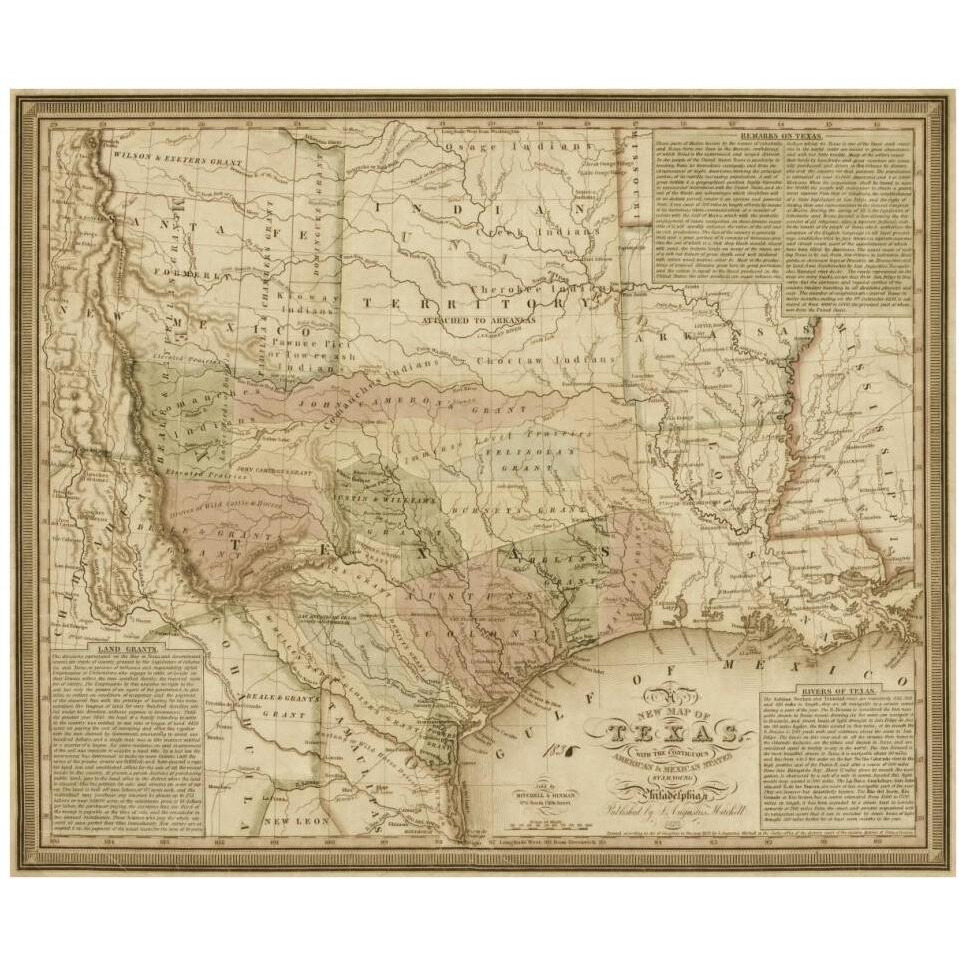 New map of Texas  with the contiguous American & Mexican states, 1835 - Decorative Sepia-Paper Art-38&quotx32"
