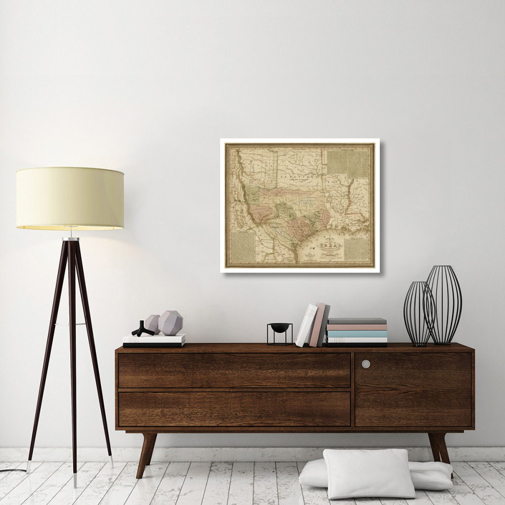 New map of Texas  with the contiguous American & Mexican states, 1835 - Decorative Sepia-Paper Art-38&quotx32"