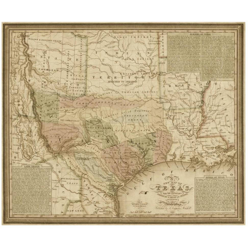 New map of Texas  with the contiguous American & Mexican states, 1835 - Decorative Sepia-Paper Art-46&quotx39"