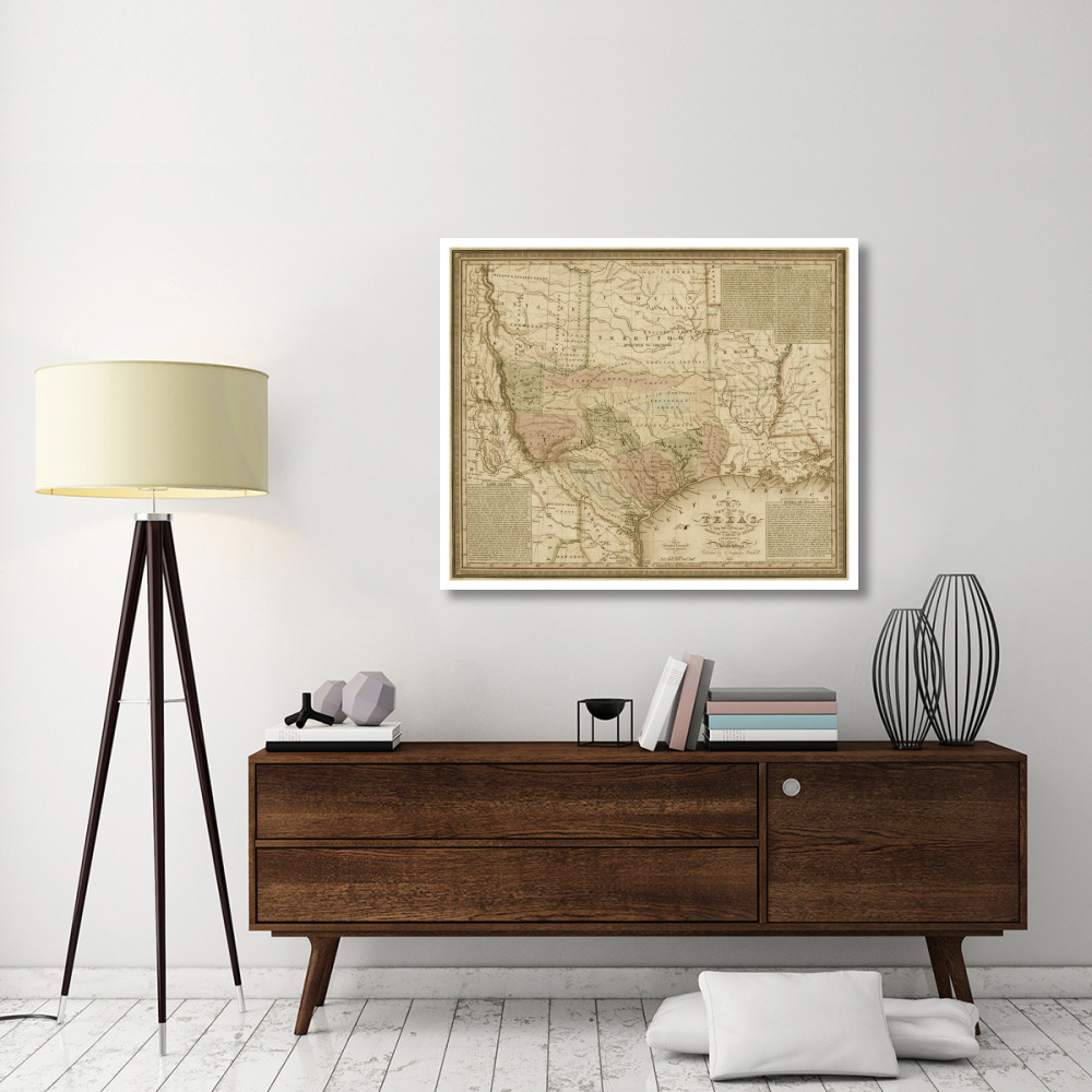 New map of Texas  with the contiguous American & Mexican states, 1835 - Decorative Sepia-Paper Art-46&quotx39"