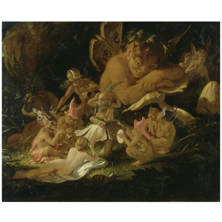 Puck and the Fairies from A Midsummer Night's Dream-Paper Art-18&quotx15"
