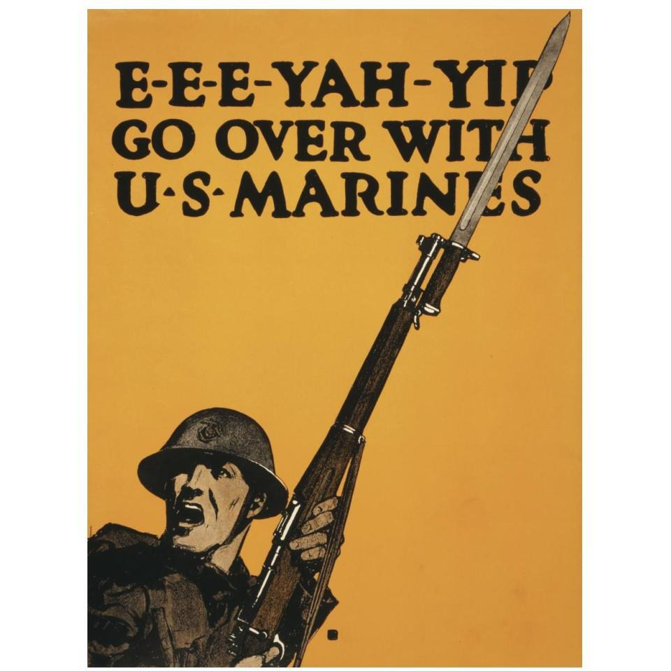 E-E-E-Yah-YIP, Go Over with U.S. Marines, 1917-Paper Art-14&quotx18"