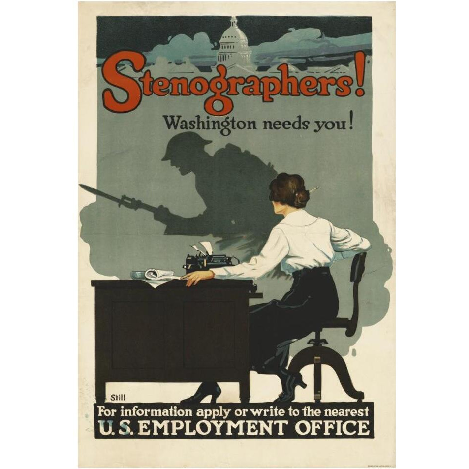 Stenographers Washington Needs You, ca. 1918-Paper Art-14&quotx20"