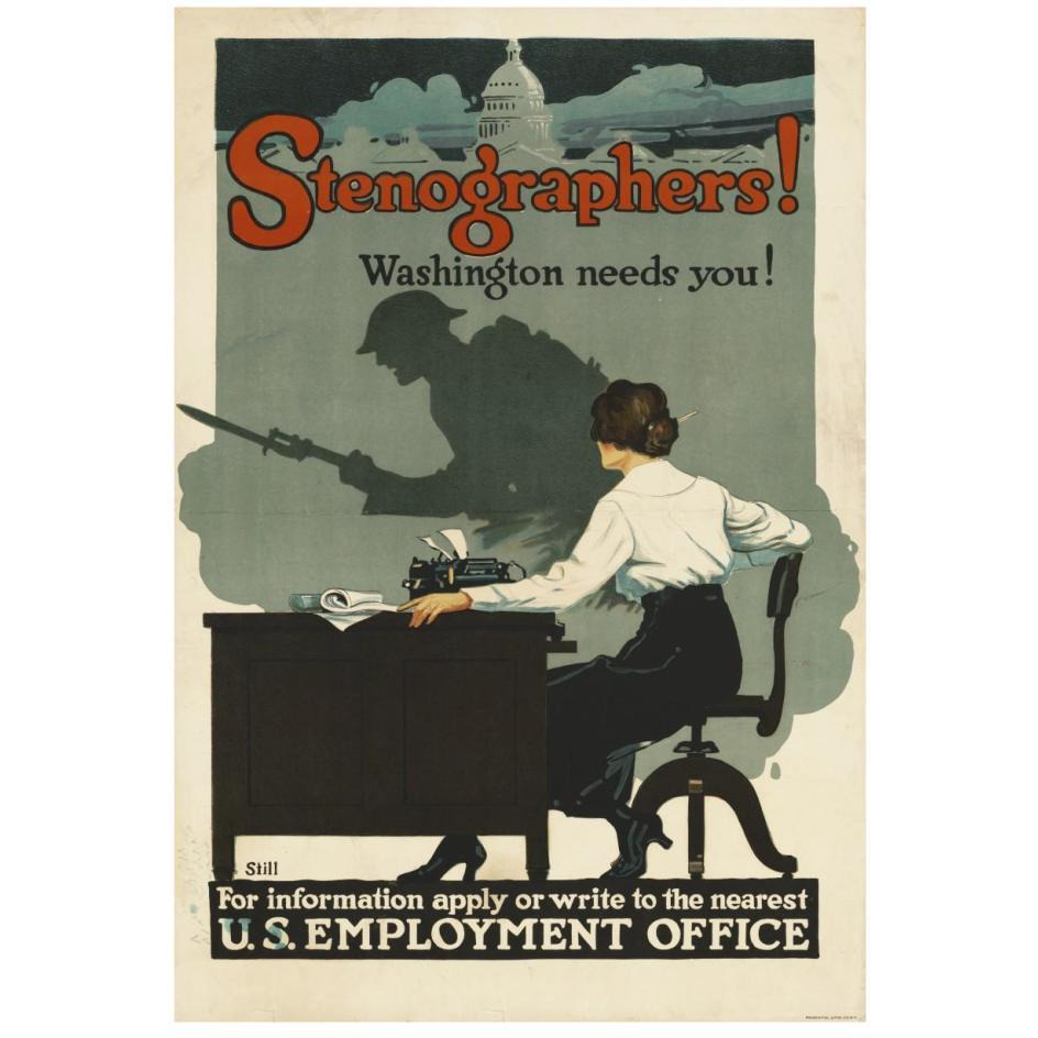Stenographers Washington Needs You, ca. 1918-Paper Art-18&quotx26"