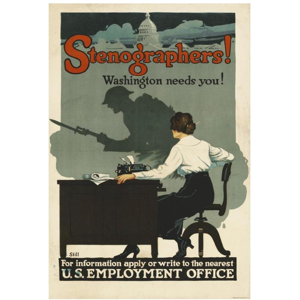 Stenographers Washington Needs You, ca. 1918-Paper Art-26&quotx38"