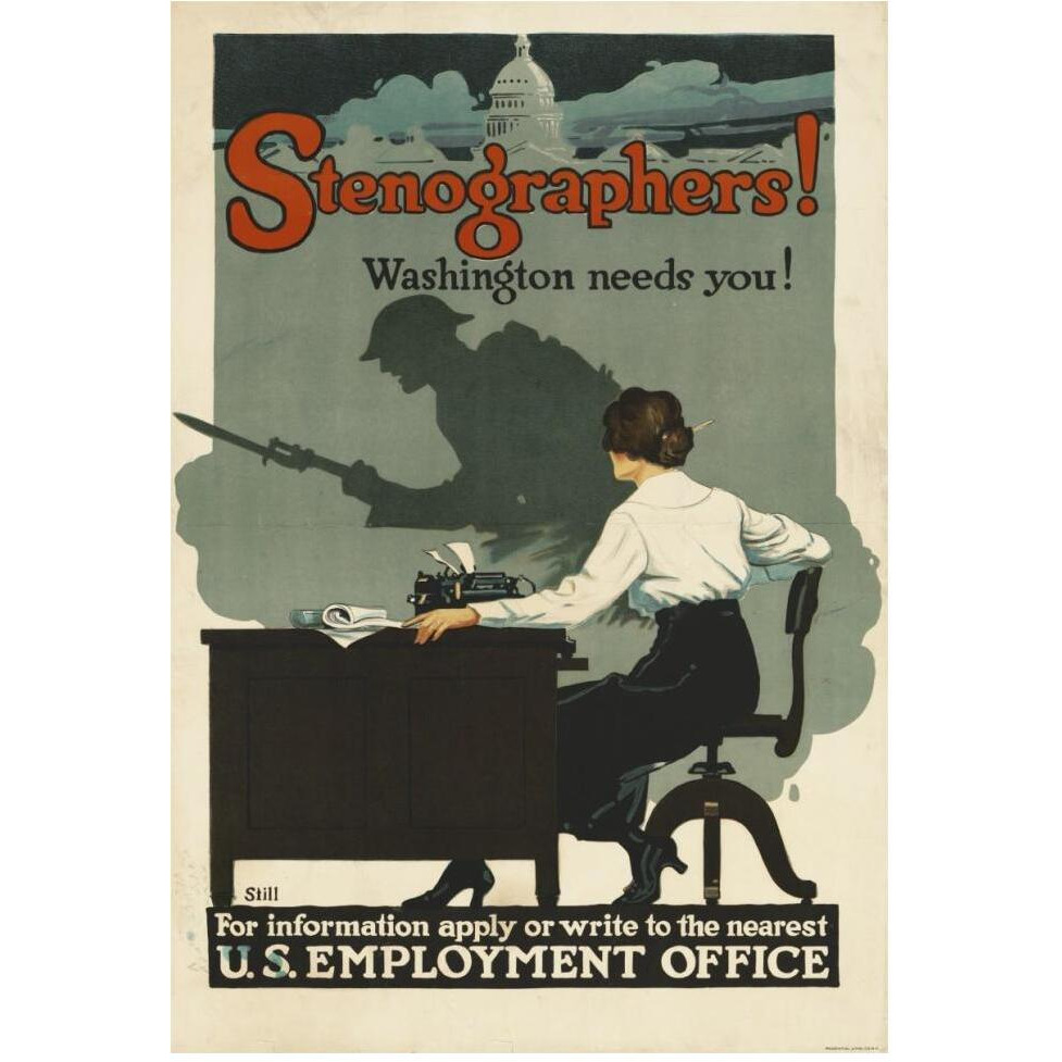 Stenographers Washington Needs You, ca. 1918-Paper Art-42&quotx62"