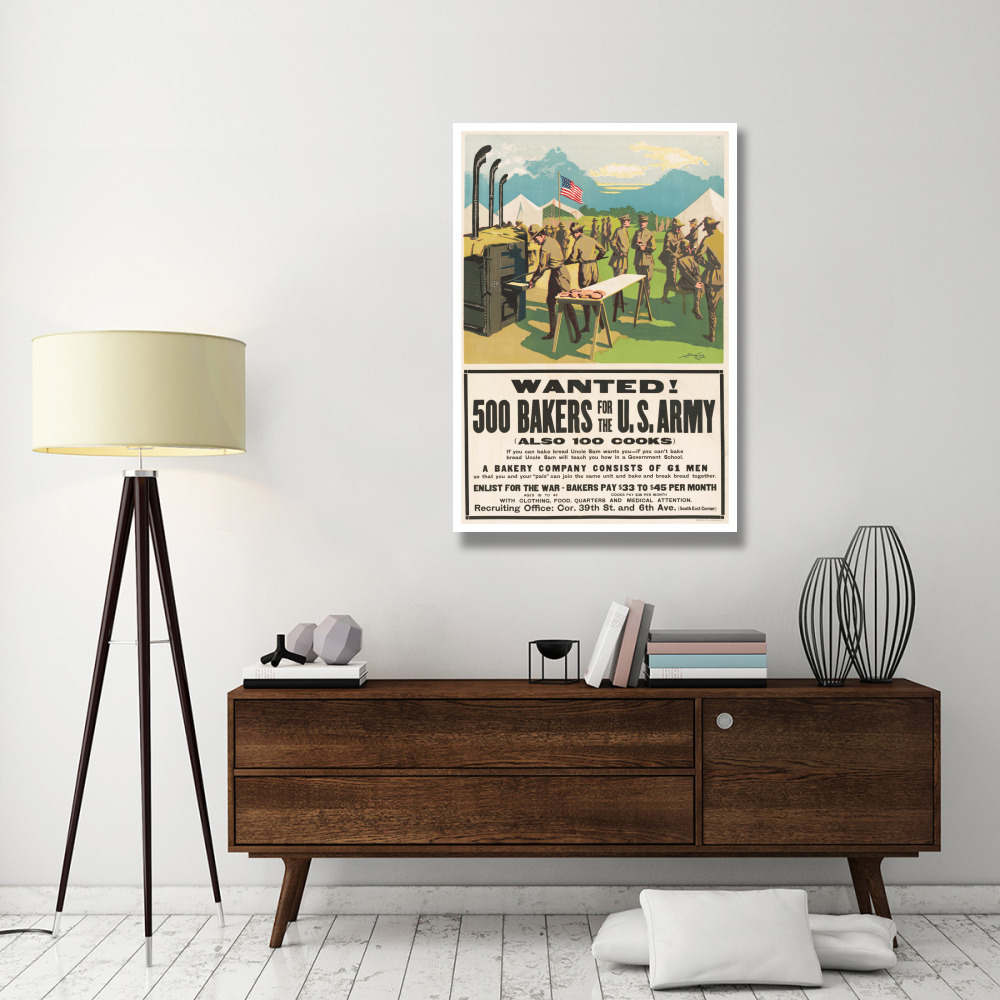 Wanted 500 Bakers for the U.S. Army, (Also 100 Cooks), 1917-Paper Art-34&quotx50"