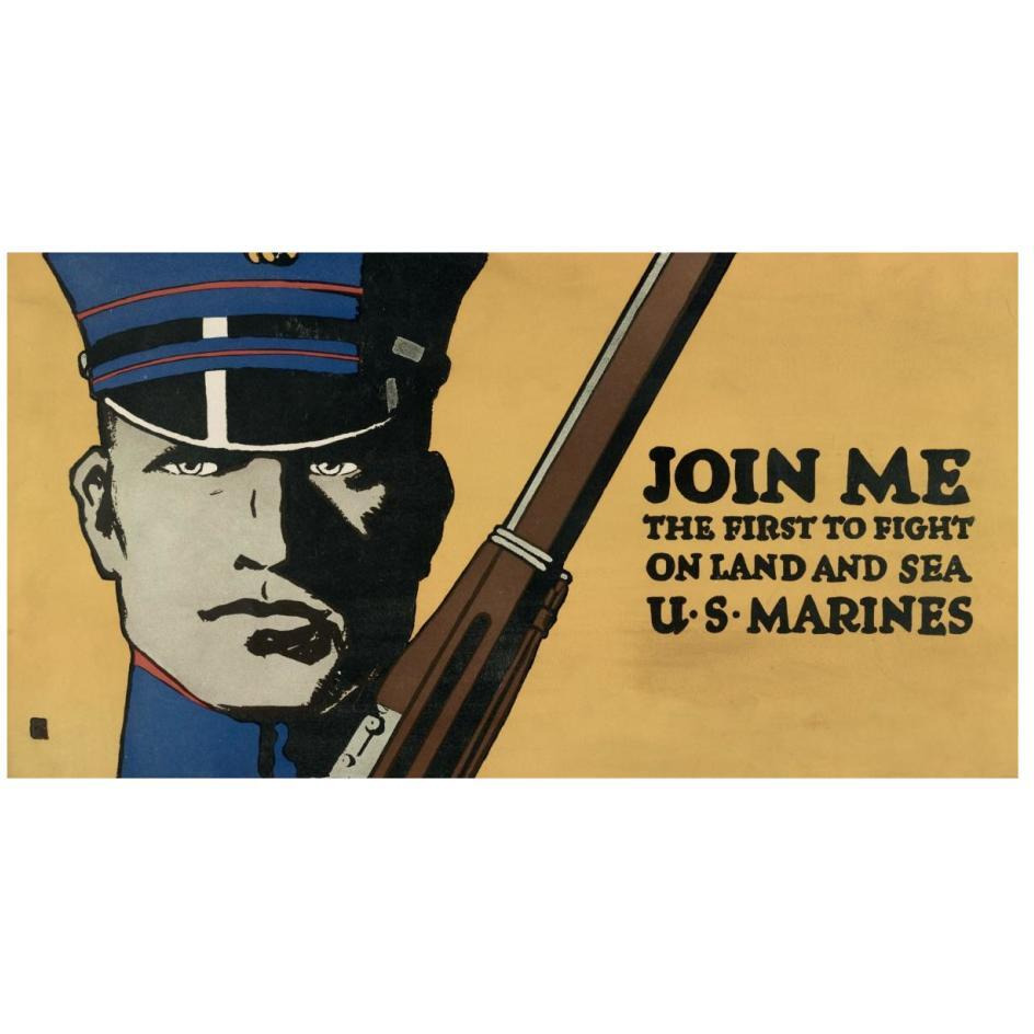 Join me - the first to fight on land and sea - U.S. Marines, 1914/1918-Paper Art-26&quotx14"