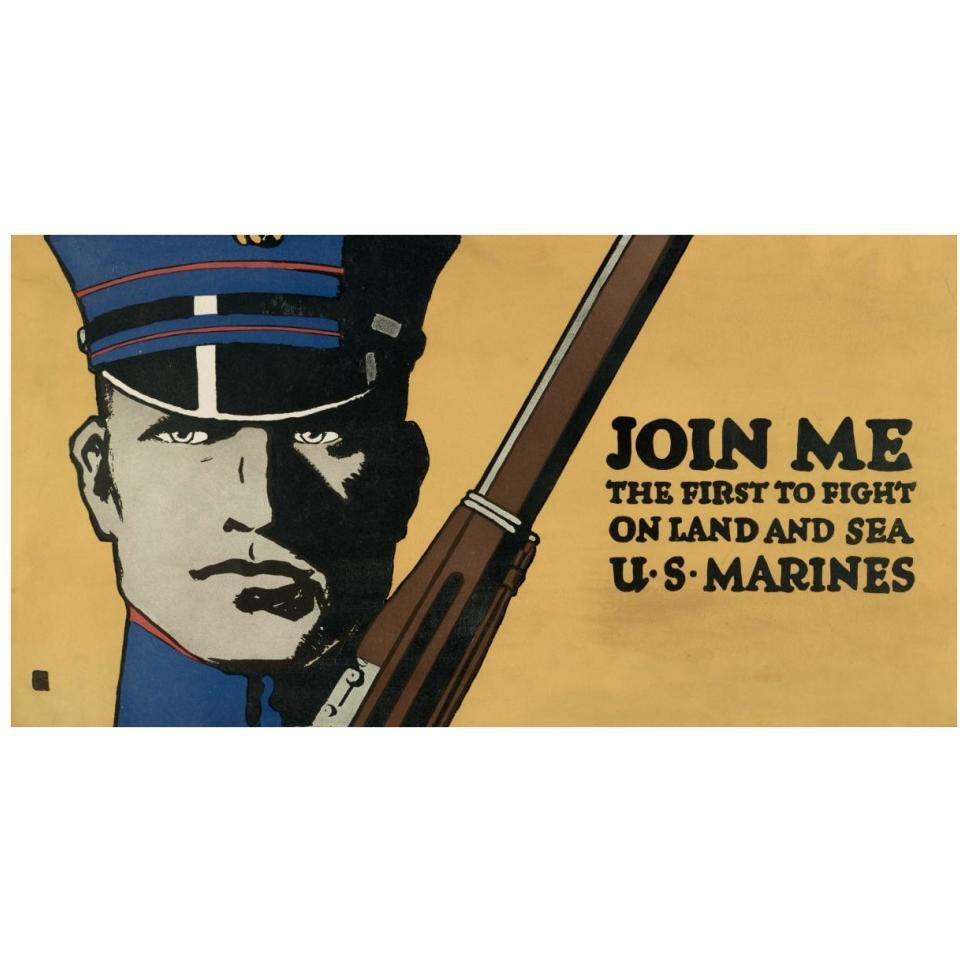Join me - the first to fight on land and sea - U.S. Marines, 1914/1918-Paper Art-38&quotx20"