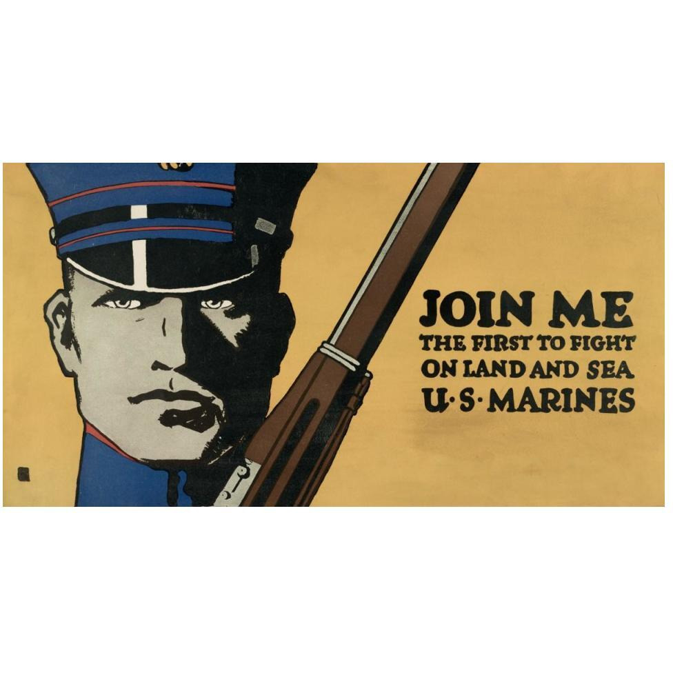 Join me - the first to fight on land and sea - U.S. Marines, 1914/1918-Paper Art-50&quotx26"