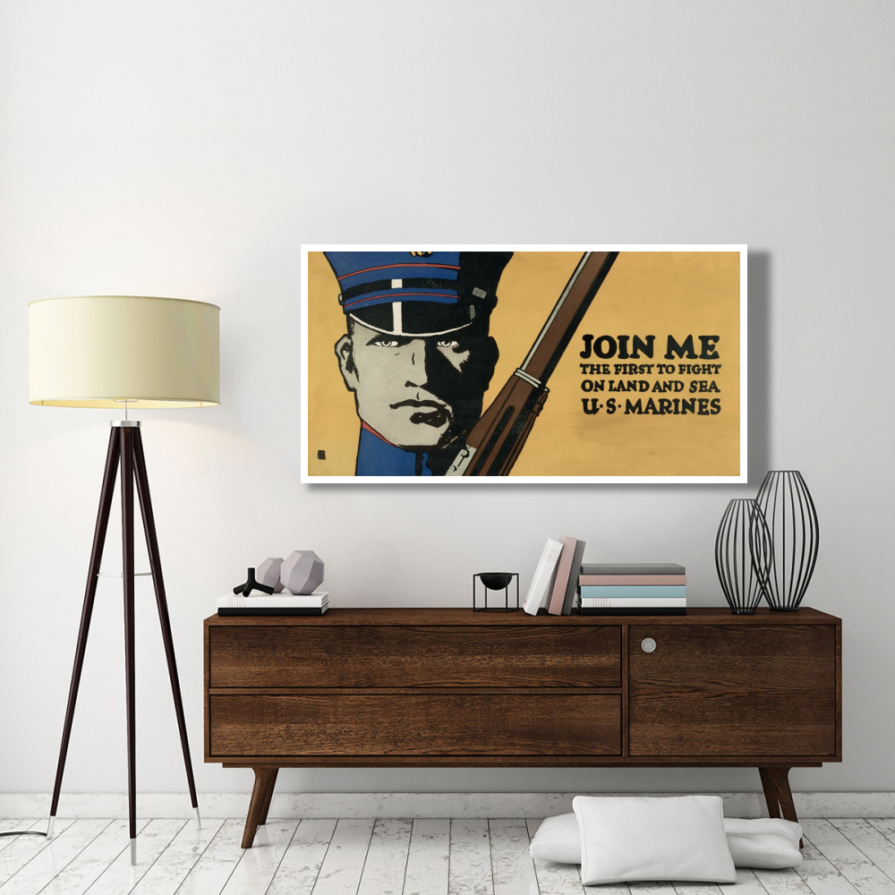 Join me - the first to fight on land and sea - U.S. Marines, 1914/1918-Paper Art-62&quotx32"