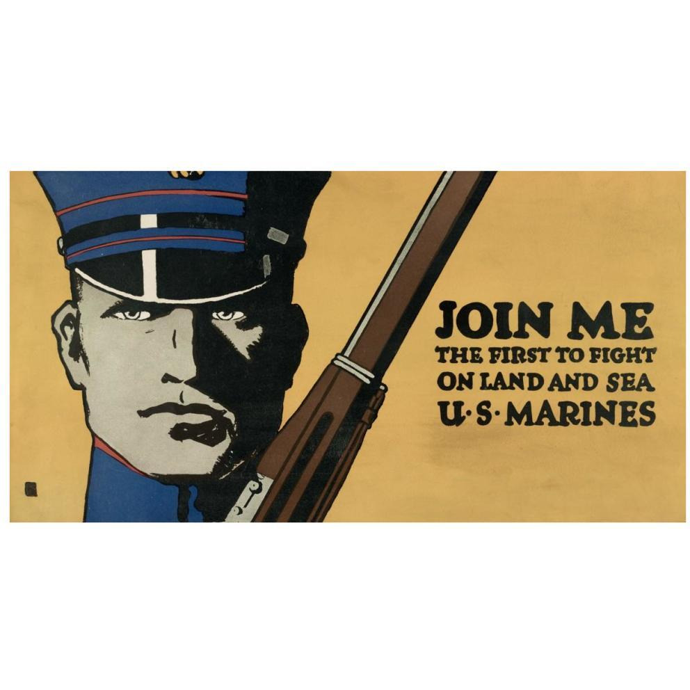 Join me - the first to fight on land and sea - U.S. Marines, 1914/1918-Paper Art-74&quotx38"