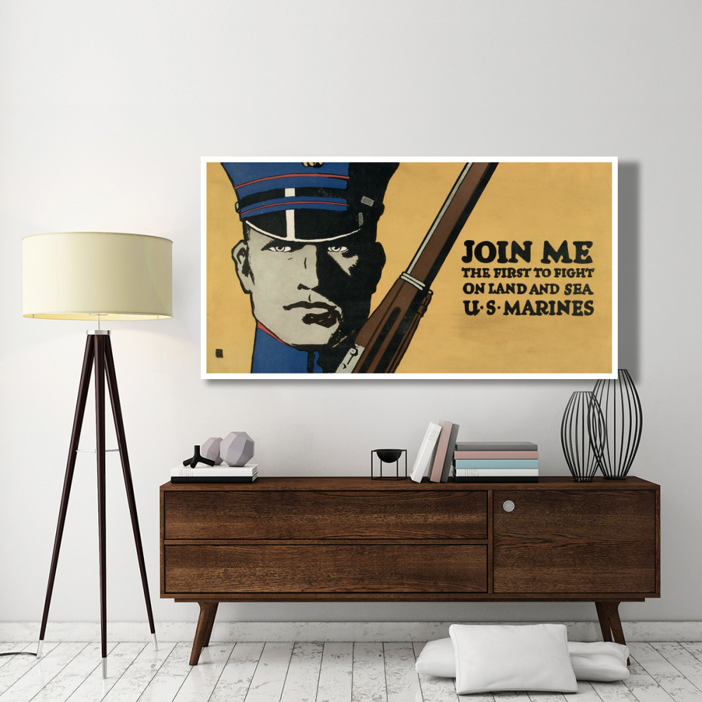 Join me - the first to fight on land and sea - U.S. Marines, 1914/1918-Paper Art-74&quotx38"