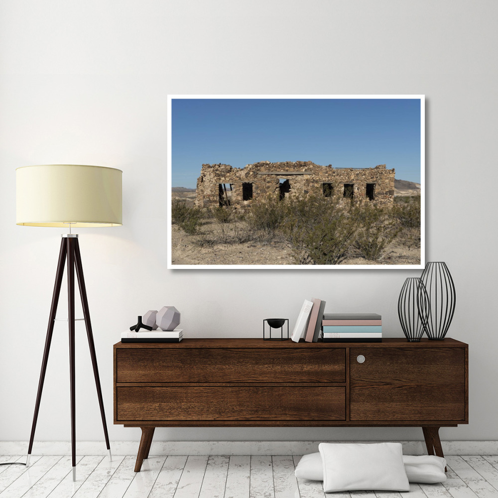 Remnants of an old stone house in the small settlement of Terlingua, in Brewster County, TX-Paper Art-62&quotx42"