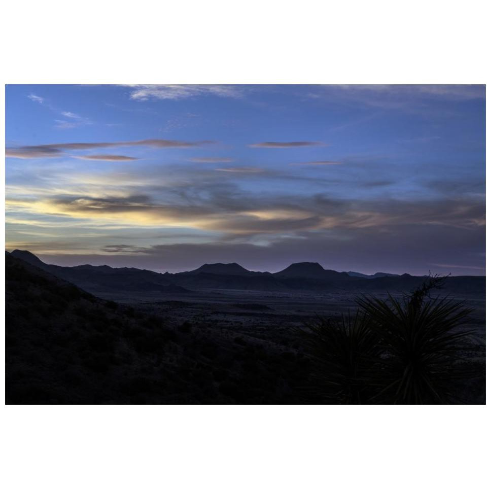 Sunset over the low mountains in the rugged terrain north of Big Bend National Park in the &quotTrans-Pecos" region of southwest Texas-Paper Art-20&quotx14"