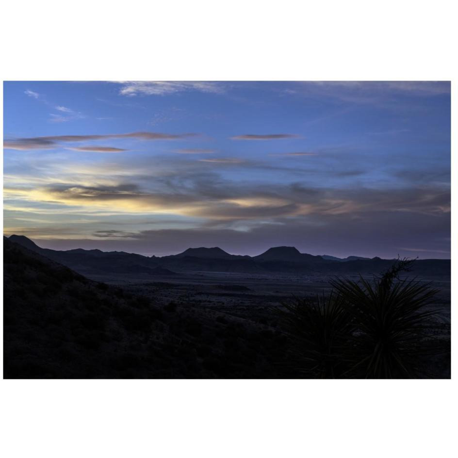 Sunset over the low mountains in the rugged terrain north of Big Bend National Park in the &quotTrans-Pecos" region of southwest Texas-Paper Art-26&quotx18"