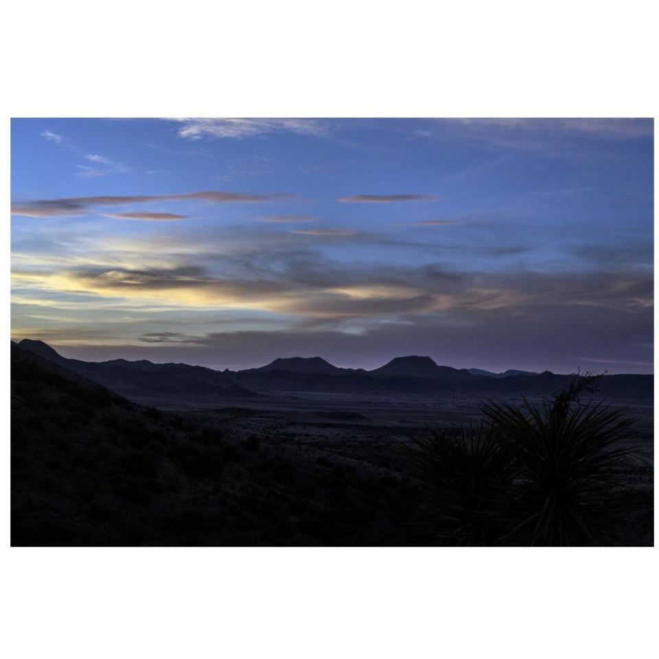 Sunset over the low mountains in the rugged terrain north of Big Bend National Park in the &quotTrans-Pecos" region of southwest Texas-Paper Art-32&quotx22"