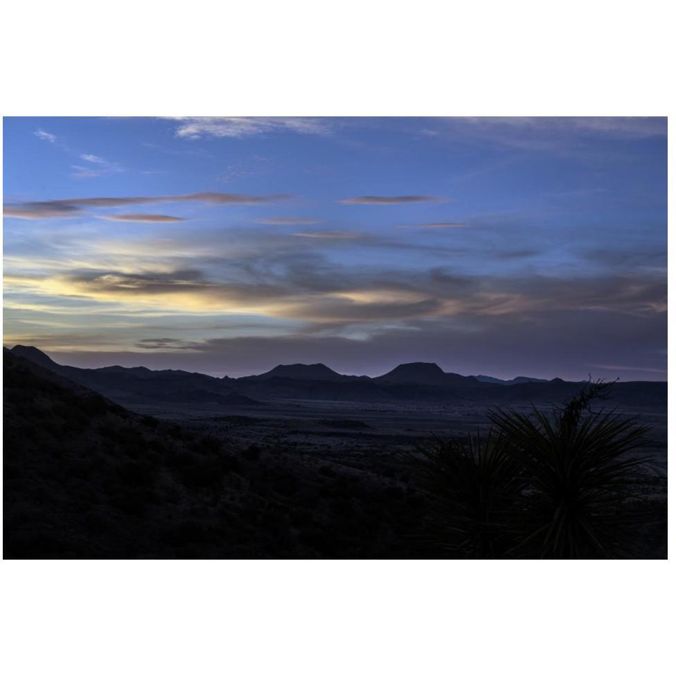 Sunset over the low mountains in the rugged terrain north of Big Bend National Park in the &quotTrans-Pecos" region of southwest Texas-Paper Art-50&quotx34"