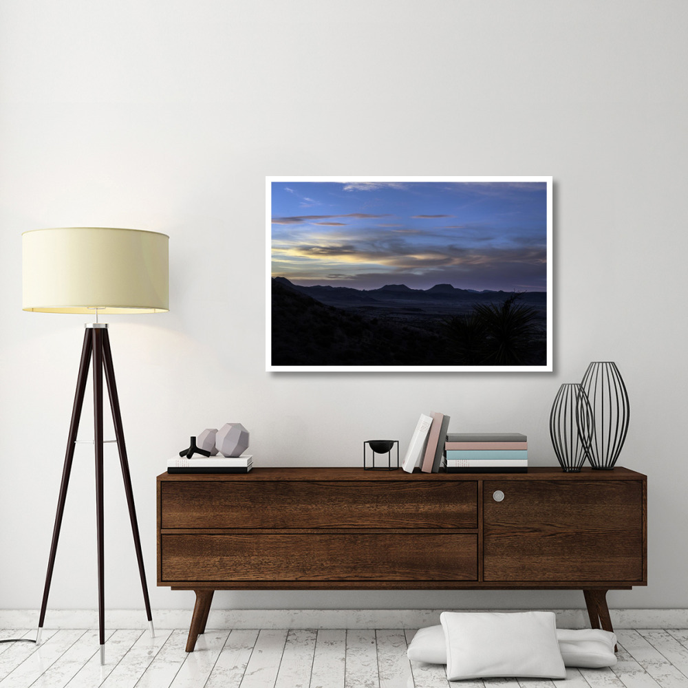 Sunset over the low mountains in the rugged terrain north of Big Bend National Park in the &quotTrans-Pecos" region of southwest Texas-Paper Art-50&quotx34"