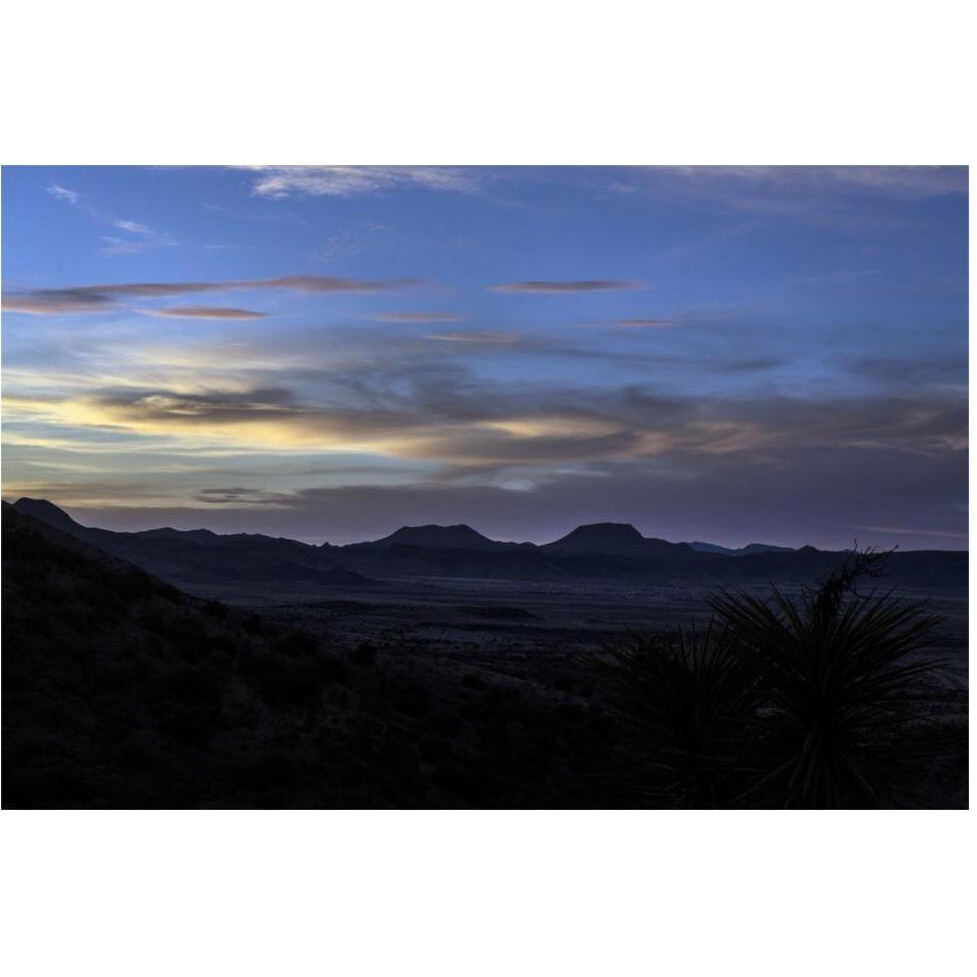 Sunset over the low mountains in the rugged terrain north of Big Bend National Park in the &quotTrans-Pecos" region of southwest Texas-Paper Art-62&quotx42"