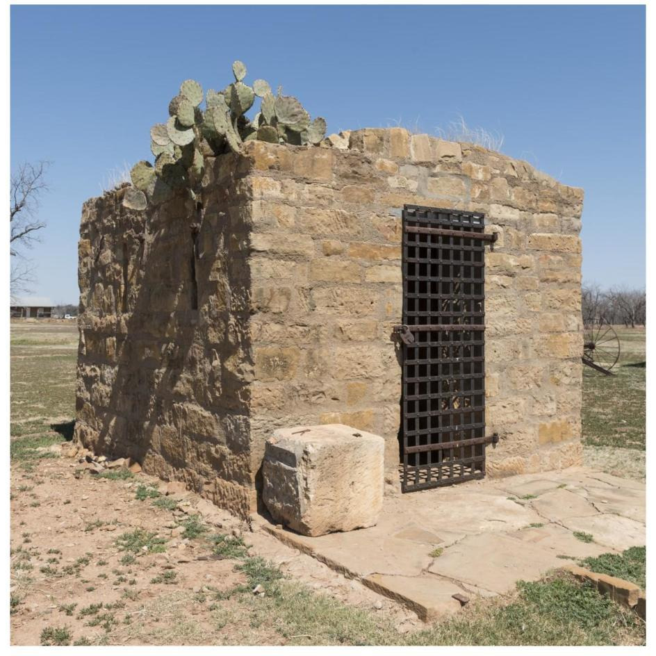 Restored &quotcivil jail" at Fort Griffin townsite, near frontier post Fort Griffin in Shackelford County, TX-Paper Art-26&quotx26"