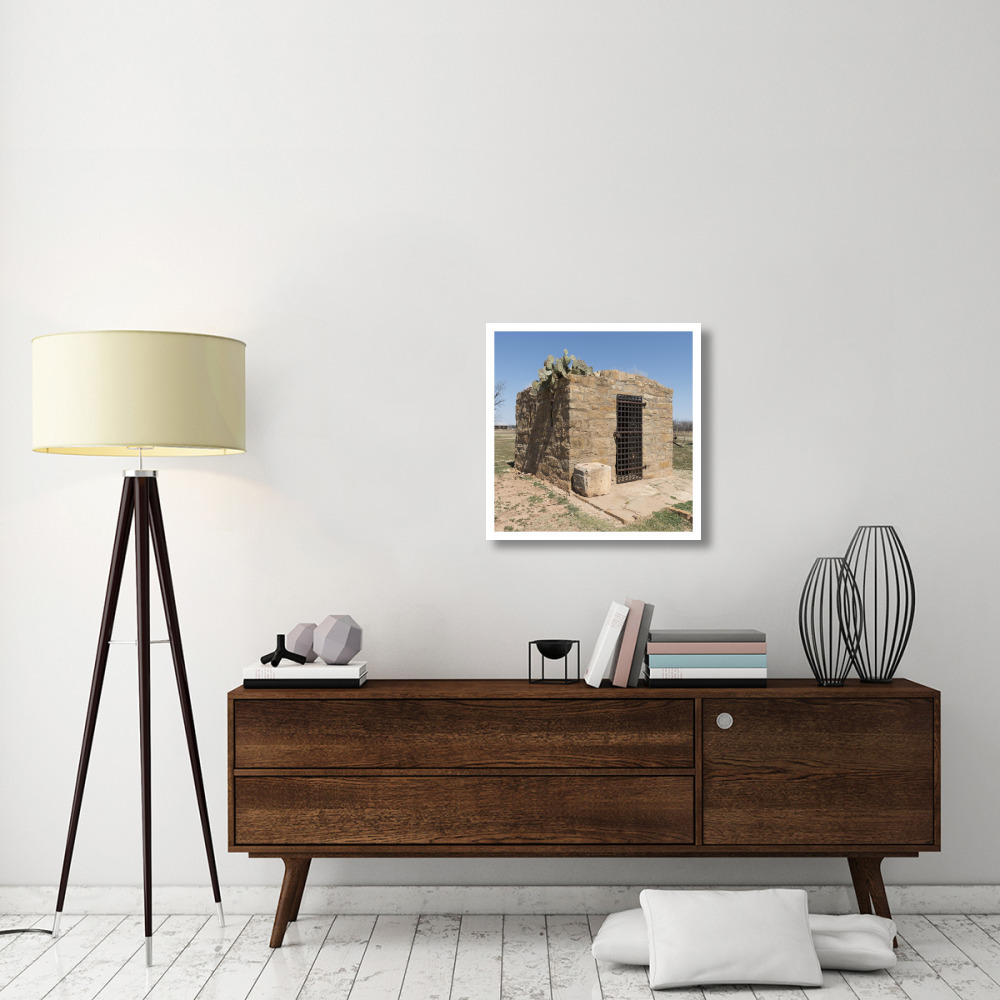 Restored &quotcivil jail" at Fort Griffin townsite, near frontier post Fort Griffin in Shackelford County, TX-Paper Art-26&quotx26"