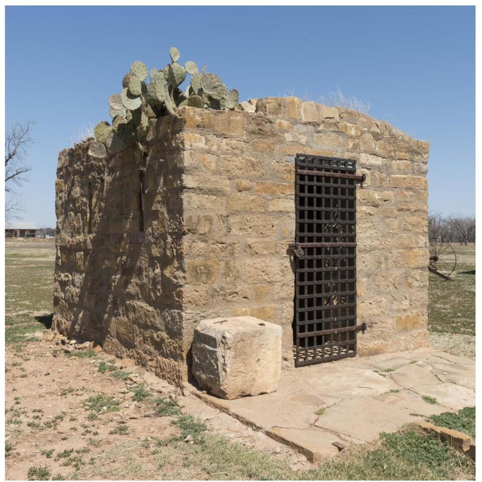 Restored &quotcivil jail" at Fort Griffin townsite, near frontier post Fort Griffin in Shackelford County, TX-Paper Art-38&quotx38"