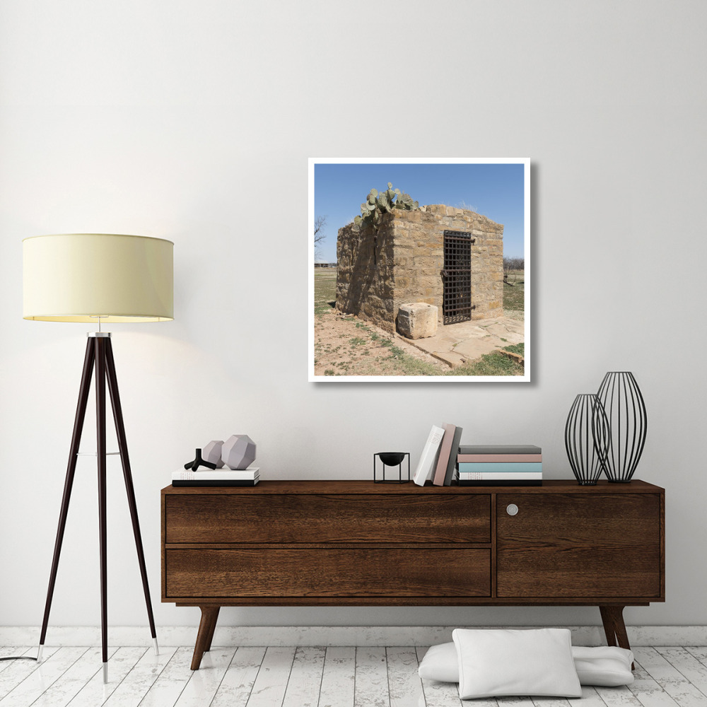 Restored &quotcivil jail" at Fort Griffin townsite, near frontier post Fort Griffin in Shackelford County, TX-Paper Art-38&quotx38"