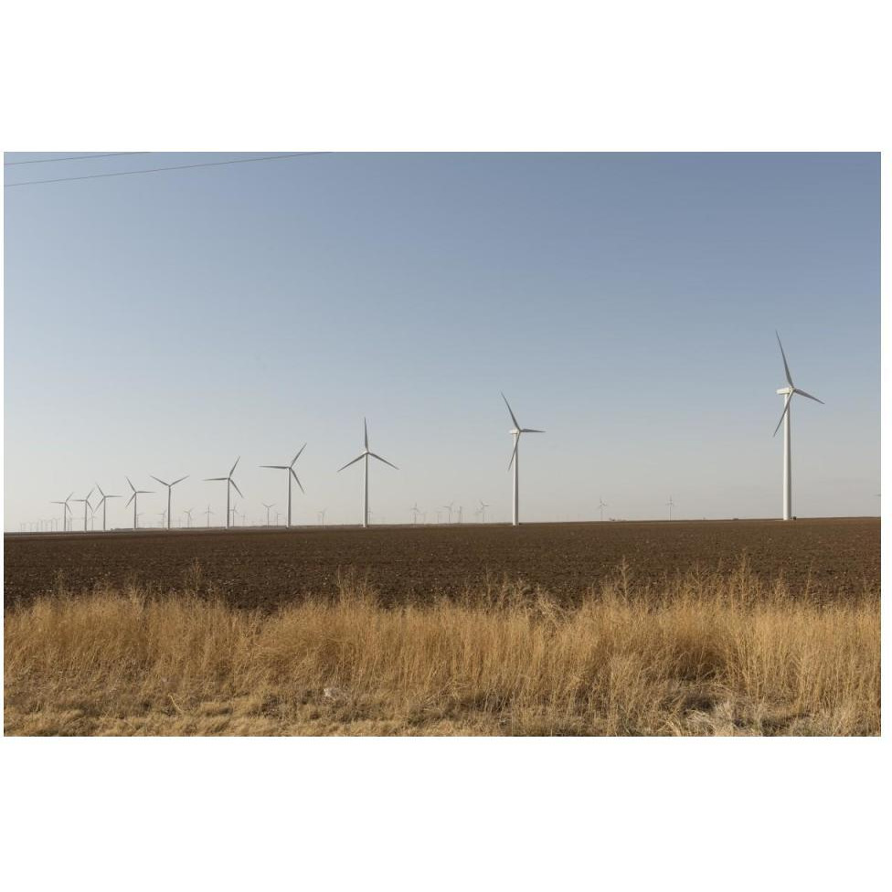 A wind-turbine farm near the city of Snyder in Scurry County, TX-Paper Art-50&quotx34"