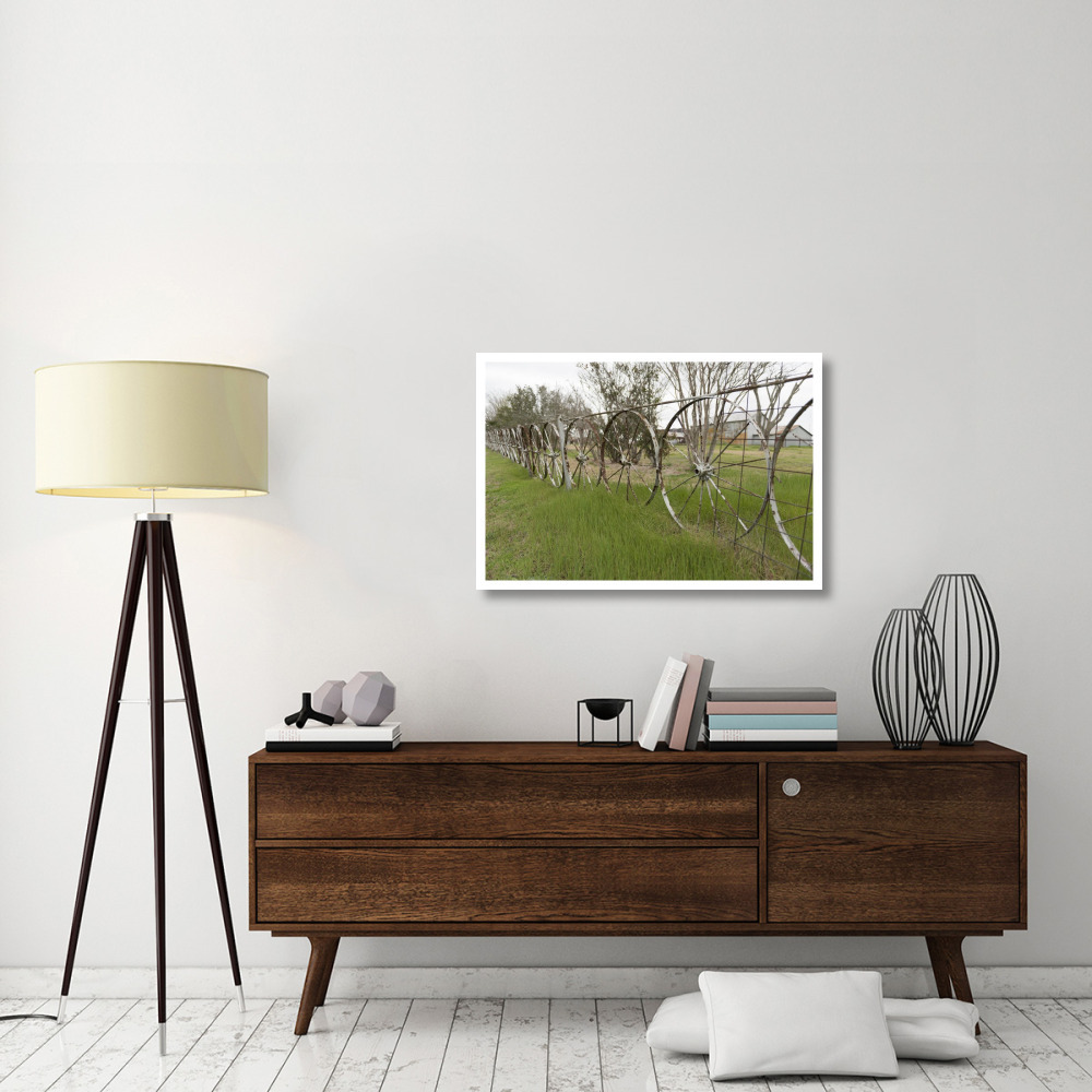 A fence made of wagon wheels near Schulenburg in Fayette County, TX-Paper Art-38&quotx26"