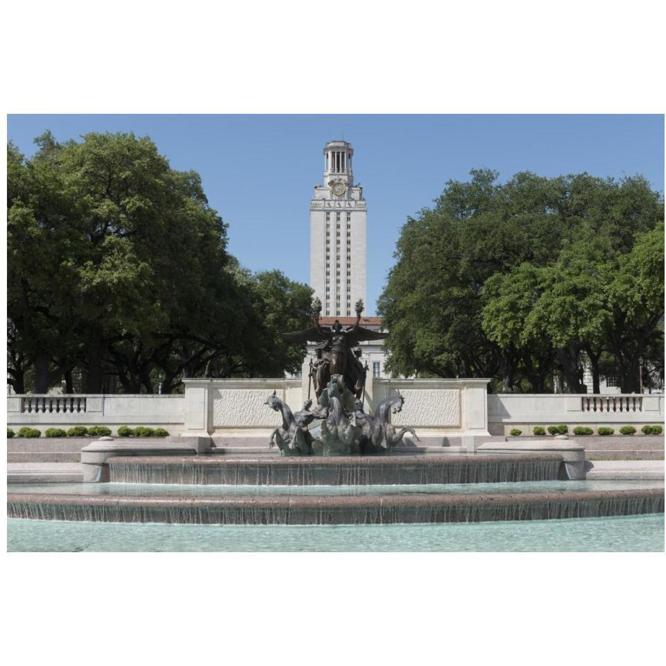 Littlefield Fountain at the University of Texas at Austin, with the historic University of Texas Tower in the distance-Paper Art-20&quotx14"