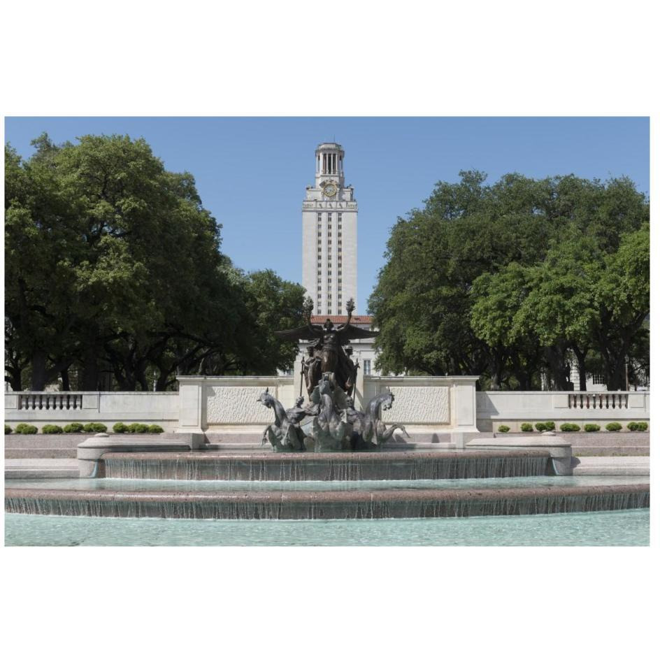 Littlefield Fountain at the University of Texas at Austin, with the historic University of Texas Tower in the distance-Paper Art-26&quotx18"