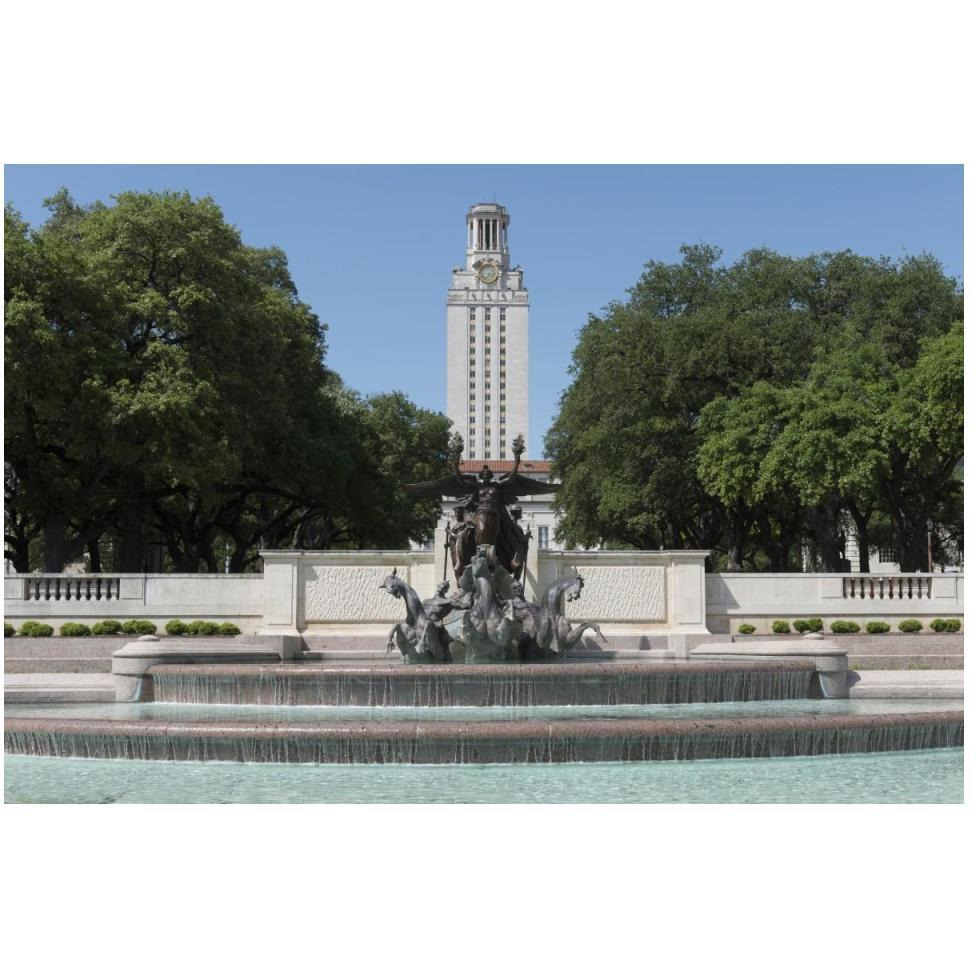 Littlefield Fountain at the University of Texas at Austin, with the historic University of Texas Tower in the distance-Paper Art-50&quotx34"