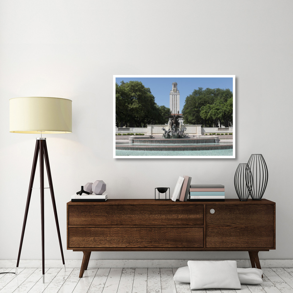 Littlefield Fountain at the University of Texas at Austin, with the historic University of Texas Tower in the distance-Paper Art-50&quotx34"