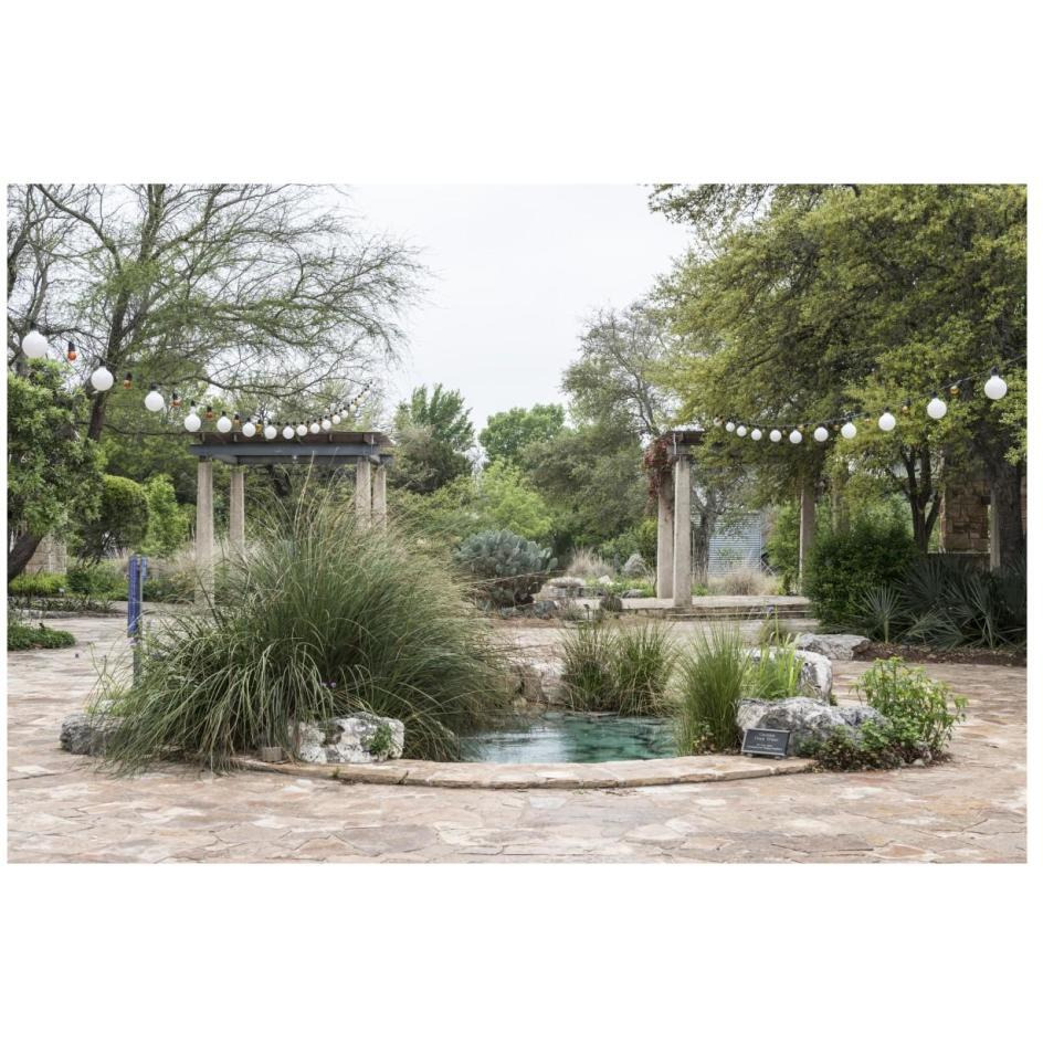Water feature in a courtyard at the Lady Bird Johnson Wildflower Center, near Austin, TX-Paper Art-26&quotx18"
