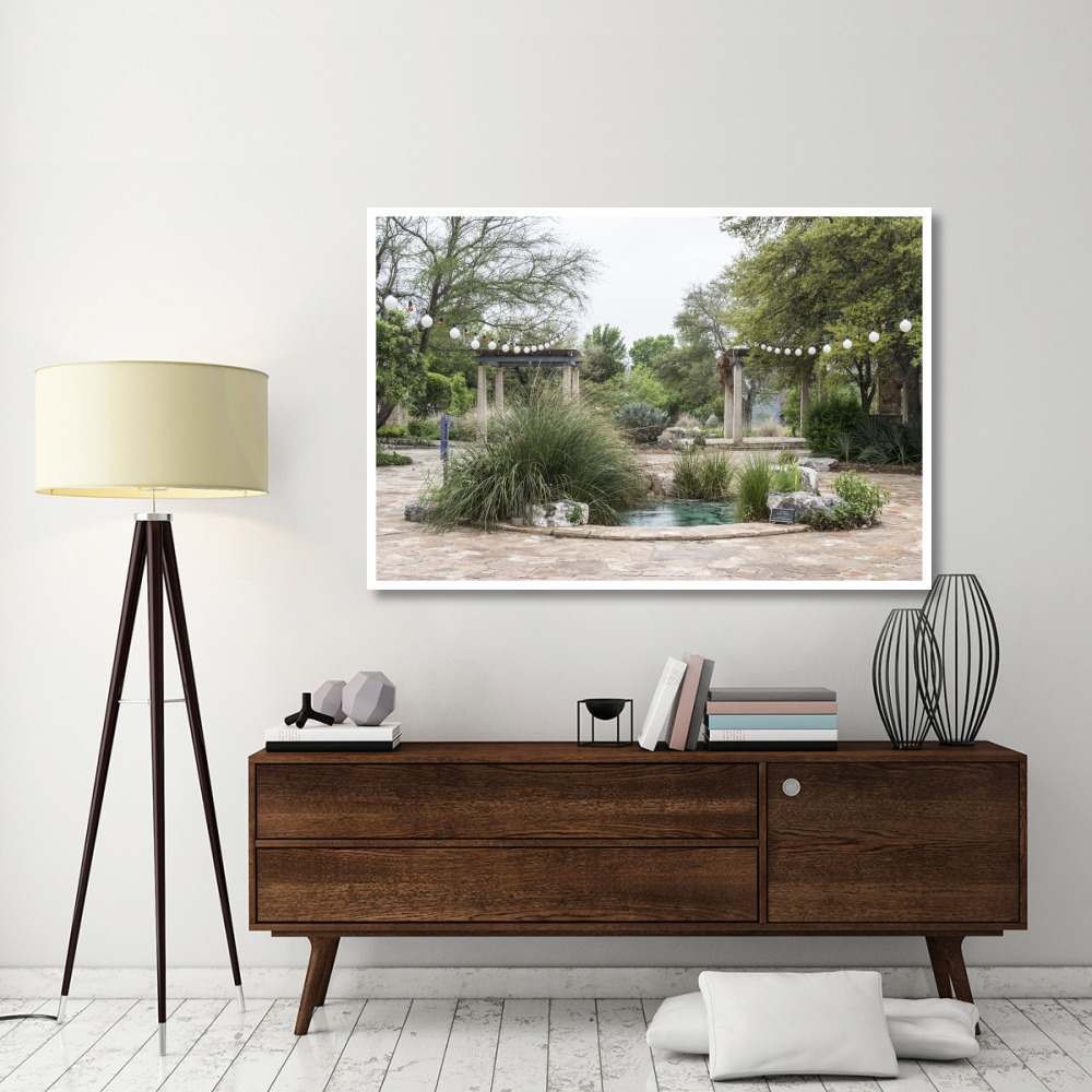Water feature in a courtyard at the Lady Bird Johnson Wildflower Center, near Austin, TX-Paper Art-62&quotx42"